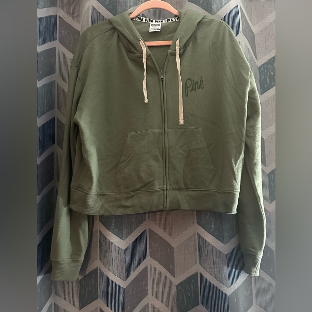 PINK Victoria Secret cropped green jacket Size M